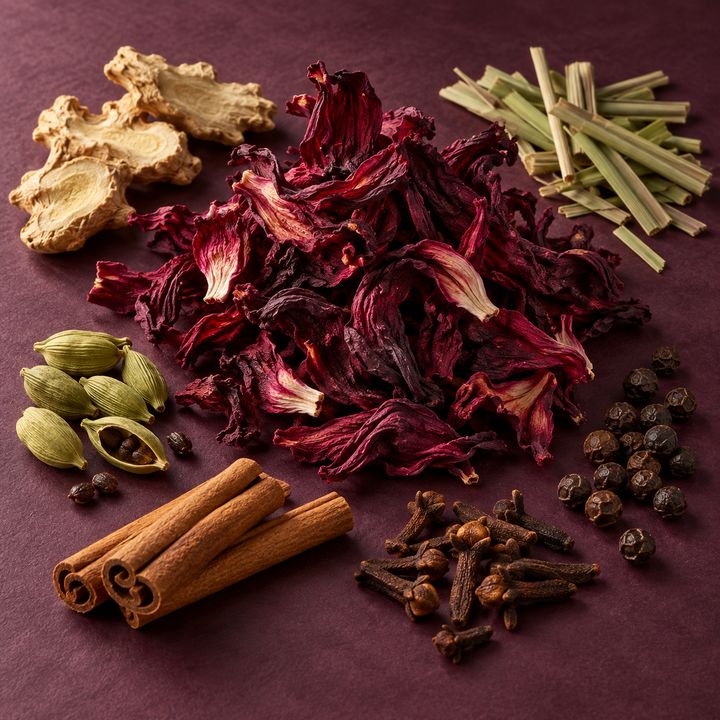 Illustrative ingredients for Hibiscus Flower blended with spices