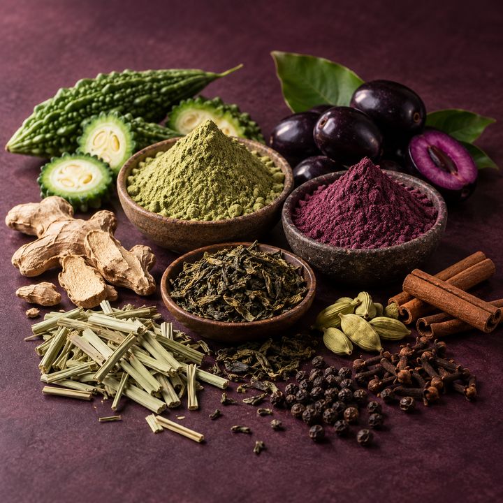 Illustrative ingredients for Karela Jamun Tea