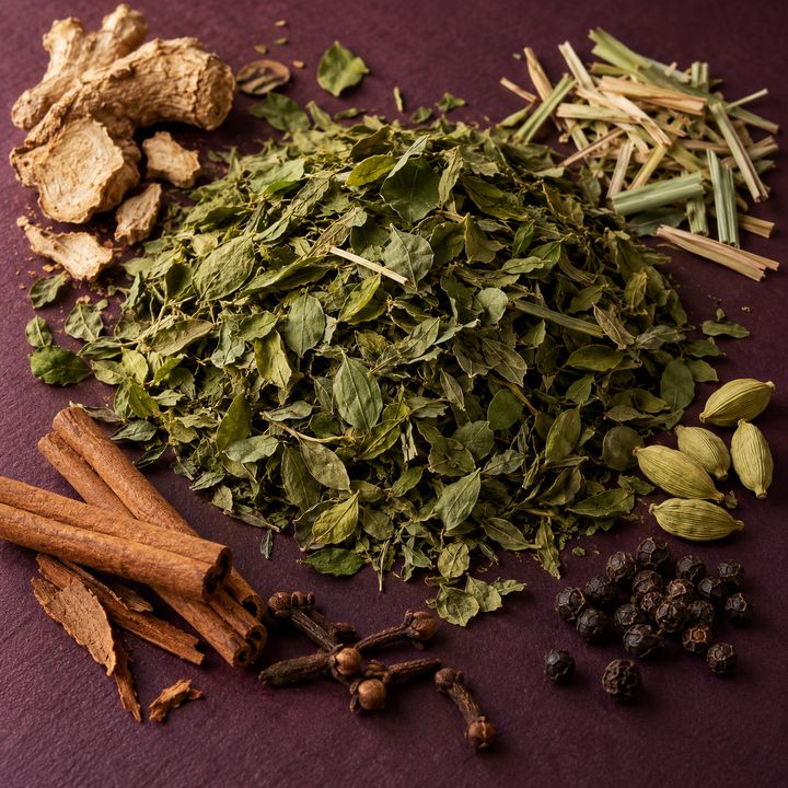 Illustrative ingredients for Moringa Dried Leaf blended with spices