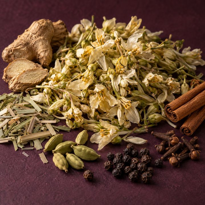 Illustrative ingredients for Moringa Flower blended with spices