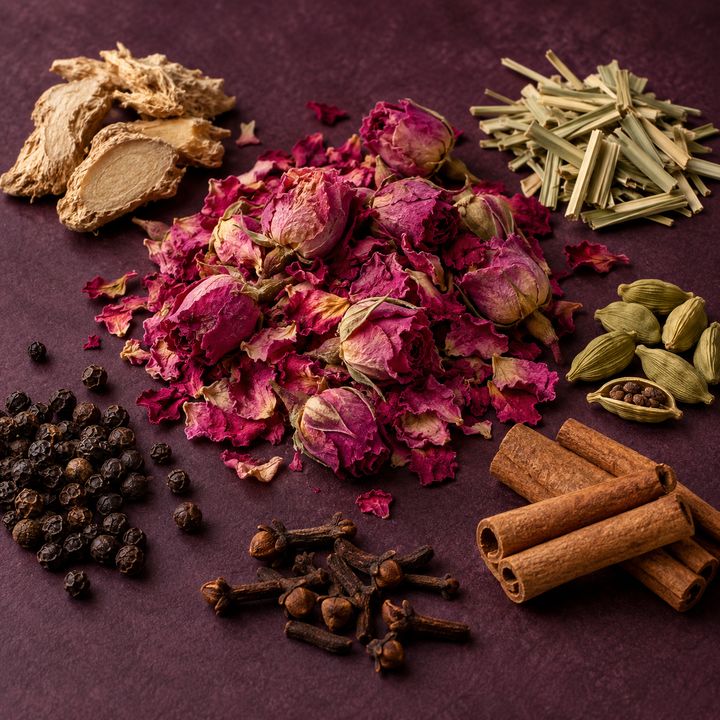 Illustrative ingredients for Rose Flower blended with spices